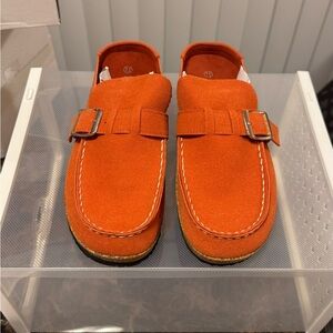 Vibrant Orange Women's Loafers with Buckle